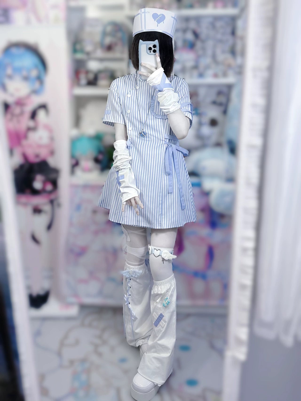 Tenshi Kaiwai Dress Blue Striped Dress Nurse Dress 37860:570976