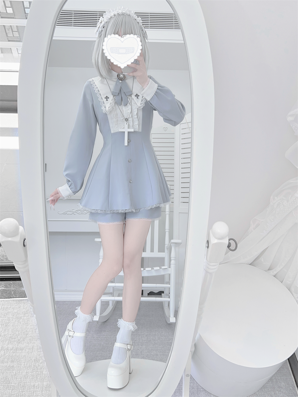 Jirai Kei Dress Set, Pointed Collar With Cross Accents 44145:797332