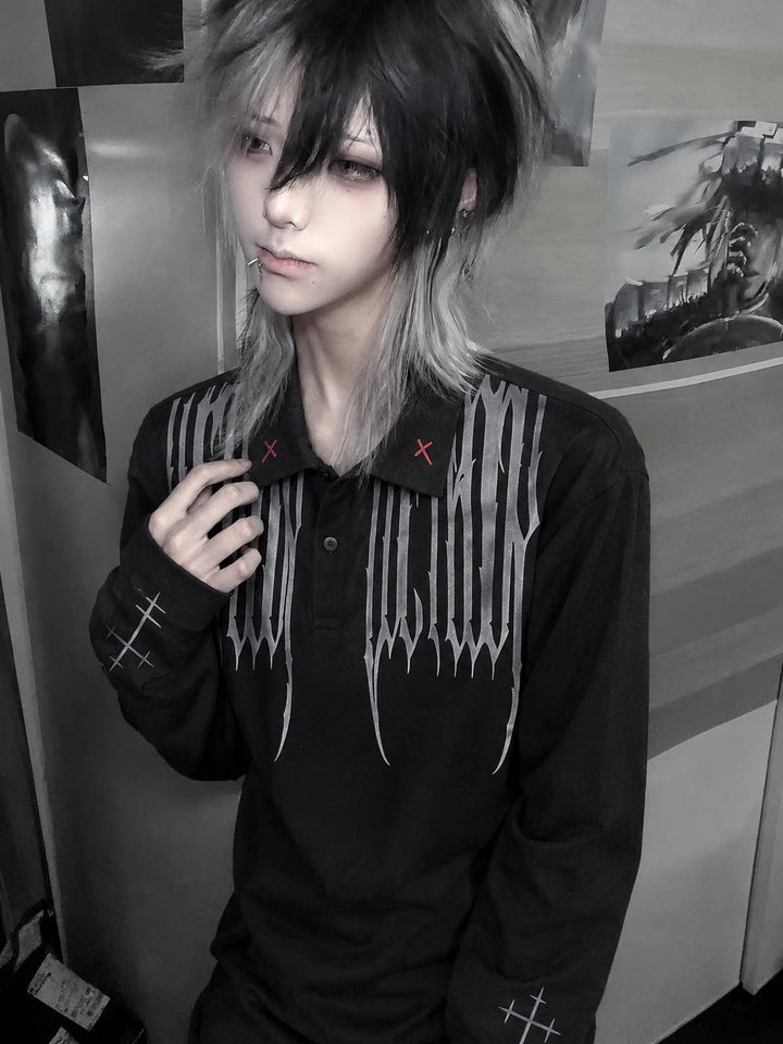 Unisex Gothic Polo Long Sleeve Tee, Red Cross 46068:875064