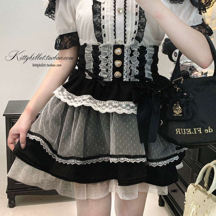 High-waist Rousangata Skirt, Sheer Dot Veil Hem 43693:783068