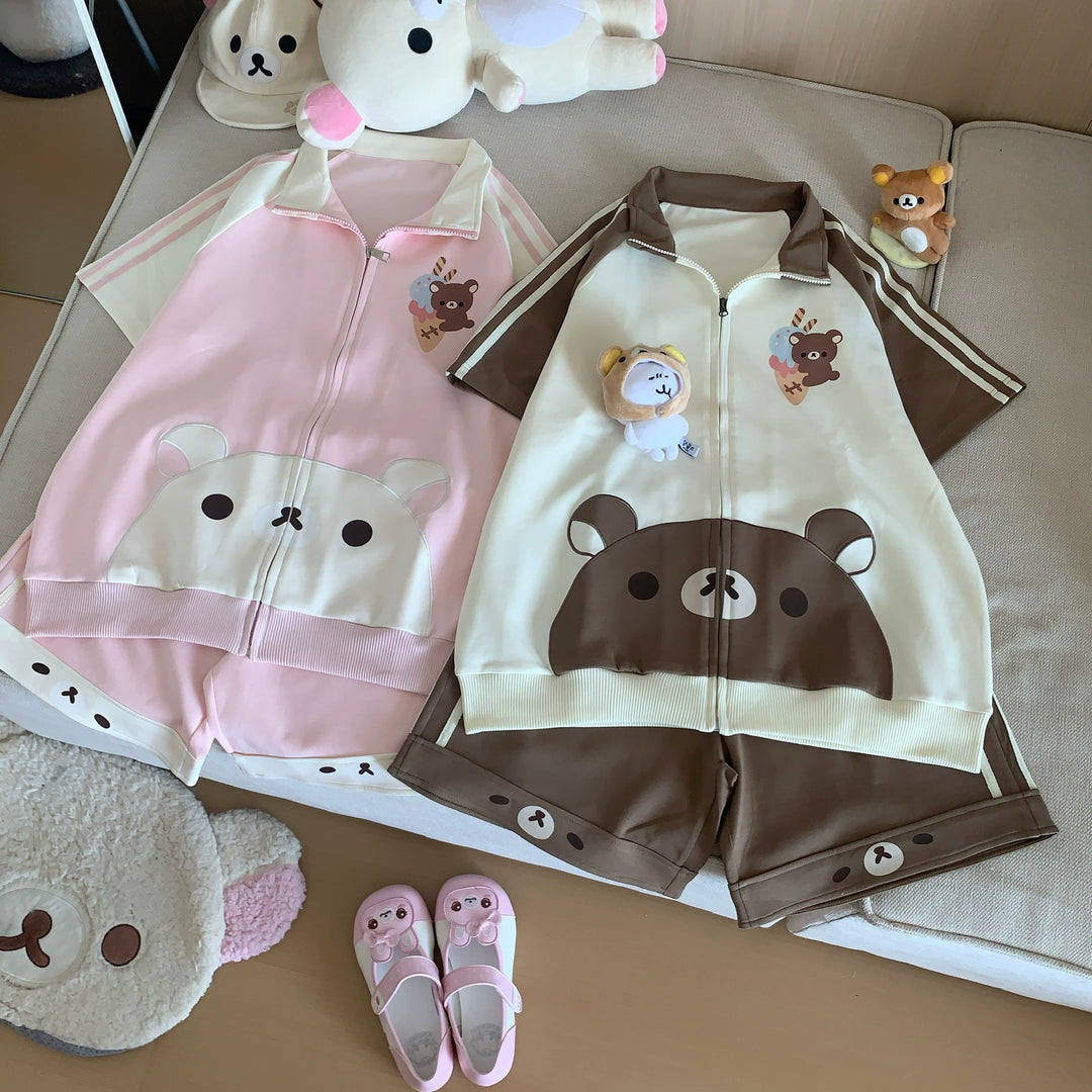Summer Kawaii Outfit, Short Sleeve Zip-Up Sweatshirt 43557:779717