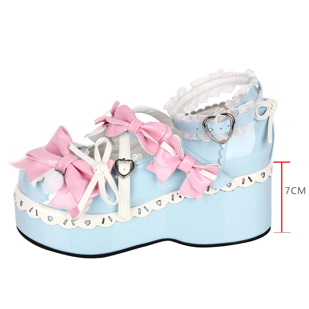 Lolita Shoes Pink Blue Platform Shoes Lace Thick-soled Shoes (34 35 36 37 38 39 40 41 42 43 44 45 / Pink-blue) 37452:561556