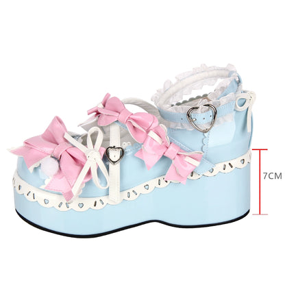 Lolita Shoes Pink Blue Platform Shoes Lace Thick-soled Shoes (34 35 36 37 38 39 40 41 42 43 44 45 / Pink-blue) 37452:561556