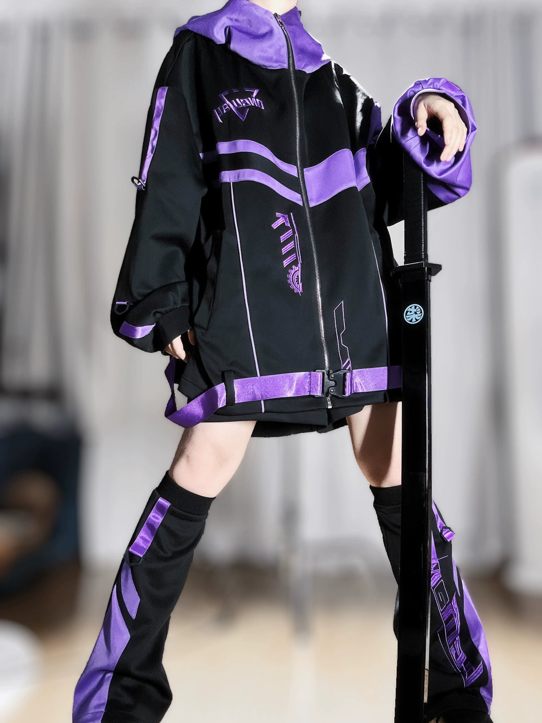 Techwear Hooded Jacket Outfit, Elastic-Waist Shorts (L M) 45014:849597