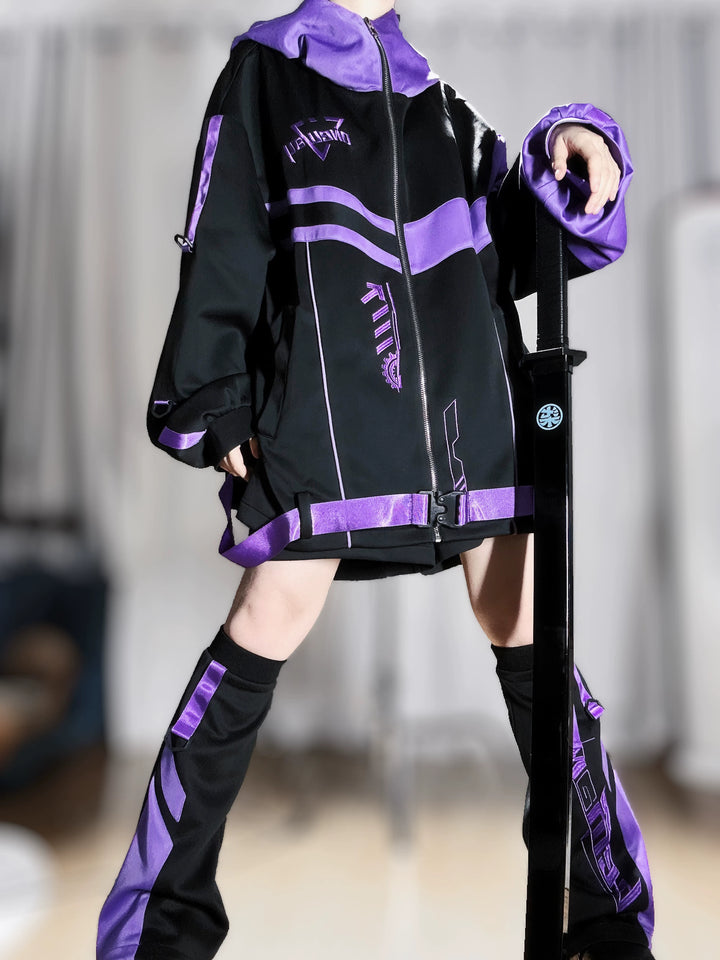 Techwear Hooded Jacket Outfit, Elastic-Waist Shorts (L M) 45014:849597