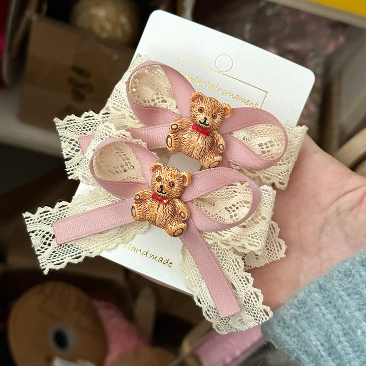 Lolita Hair Clips Bear Lace Bow Hair Clips Multicolor 32180:467272 32180:467272