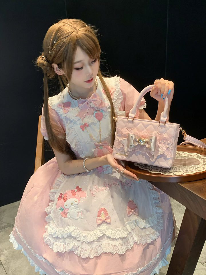 Ryousangata Square Handbag, Lace Bow & Diamond Quilting 45754:862828