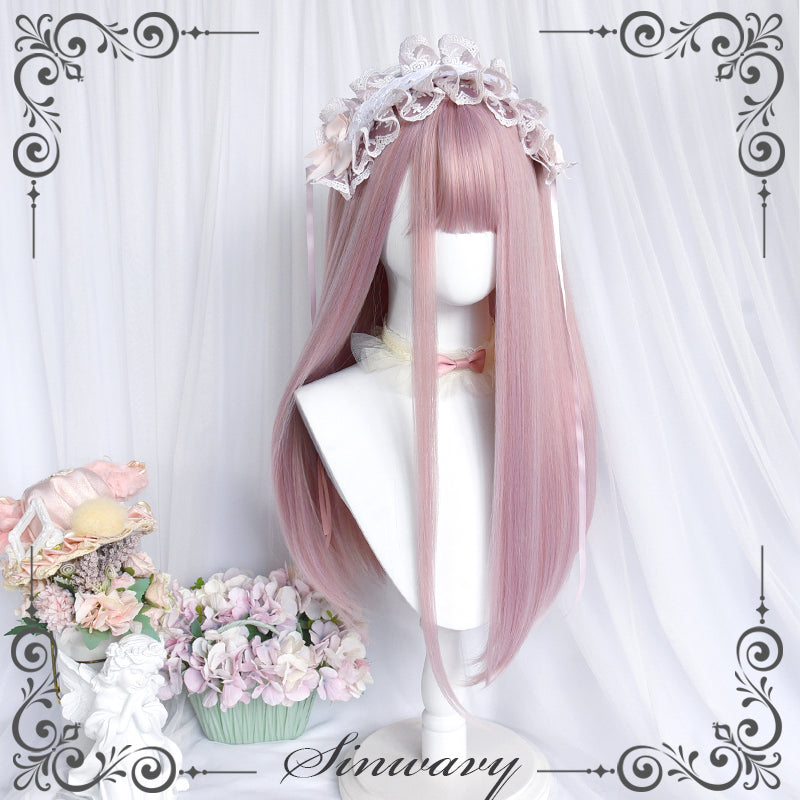 Kawaii Straight Wig with Blunt Bangs Pink Gold Brown (Pink) 21880:315330 (Pink) 21880:315330