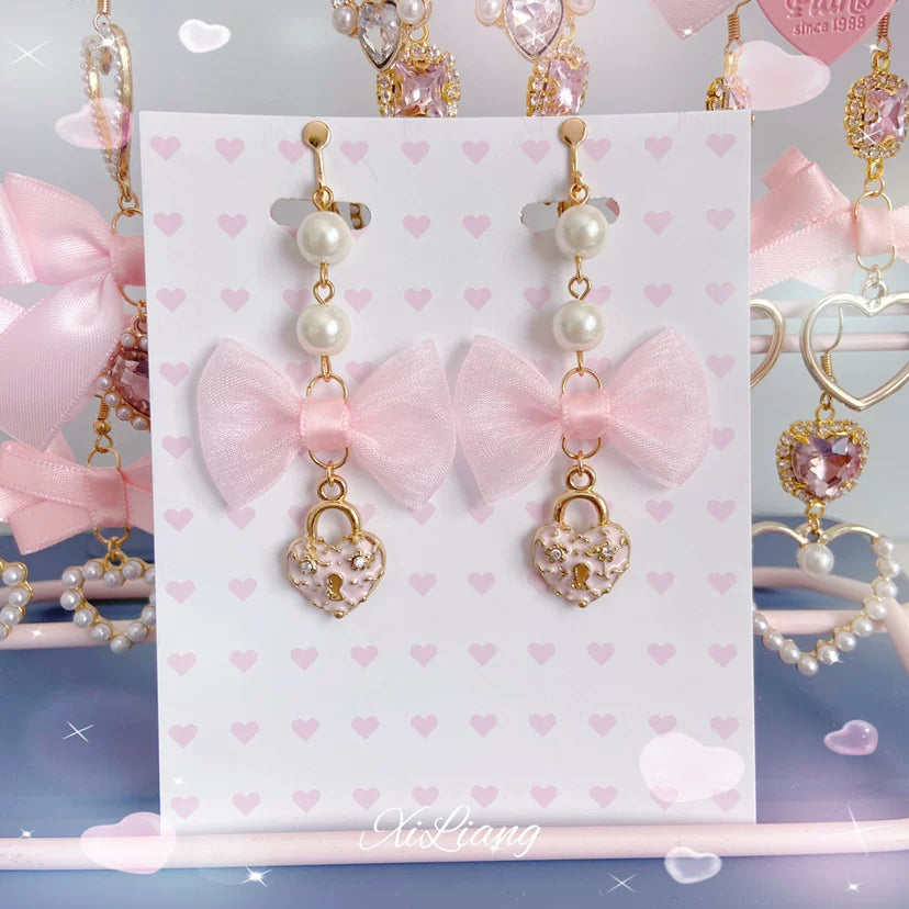 Pink Bow Earrings, Hook or Clip-on Style 45745:862170