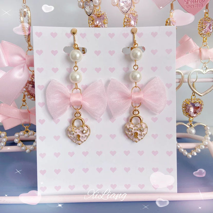 Pink Bow Earrings, Hook or Clip-on Style 45745:862170