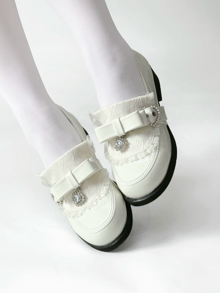 Jirai Kei Low-Heel Loafer Shoes, Rhinestones & Bow 43944:790302