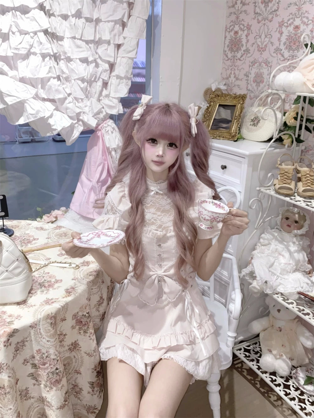 Ryousangata Dress and Shorts Set, Heart & Lace 45812:862949