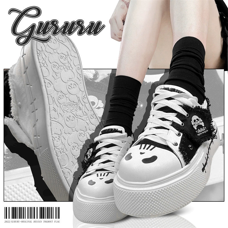 Y2K Subculture Girl Platform Canvas Black White Shoes 28960:343970