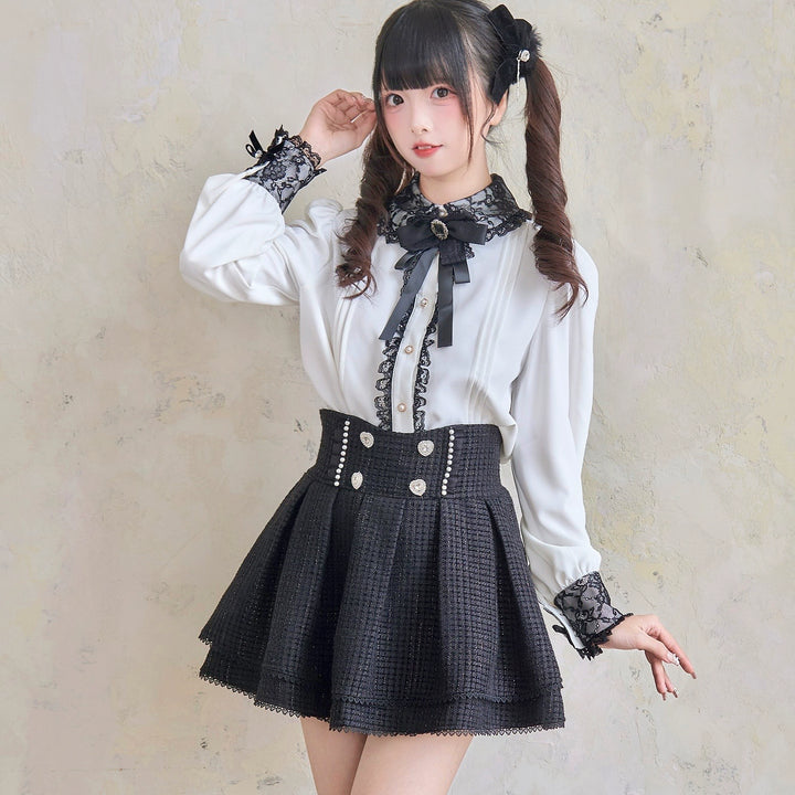 Winter Jirai Kei Skirt Ryousangata Double-layered Tweed Skirt (Black / L M S) 41560:719160