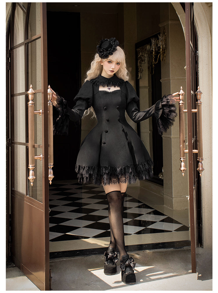 Black Gothic Lolita OP Dress with Removable Princess Sleeves 42492:742011