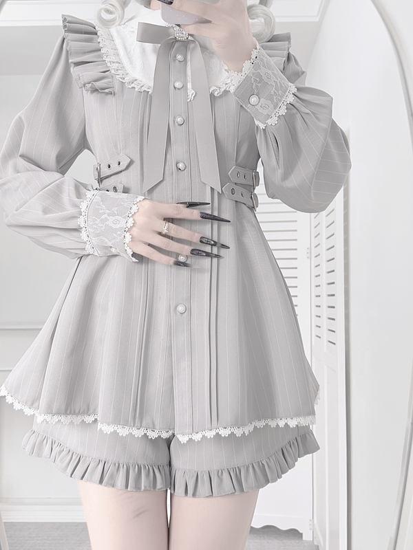 Jirai Kei Set Up, Adjustable Buckles, Elastic Waistband Shorts 44772:827887