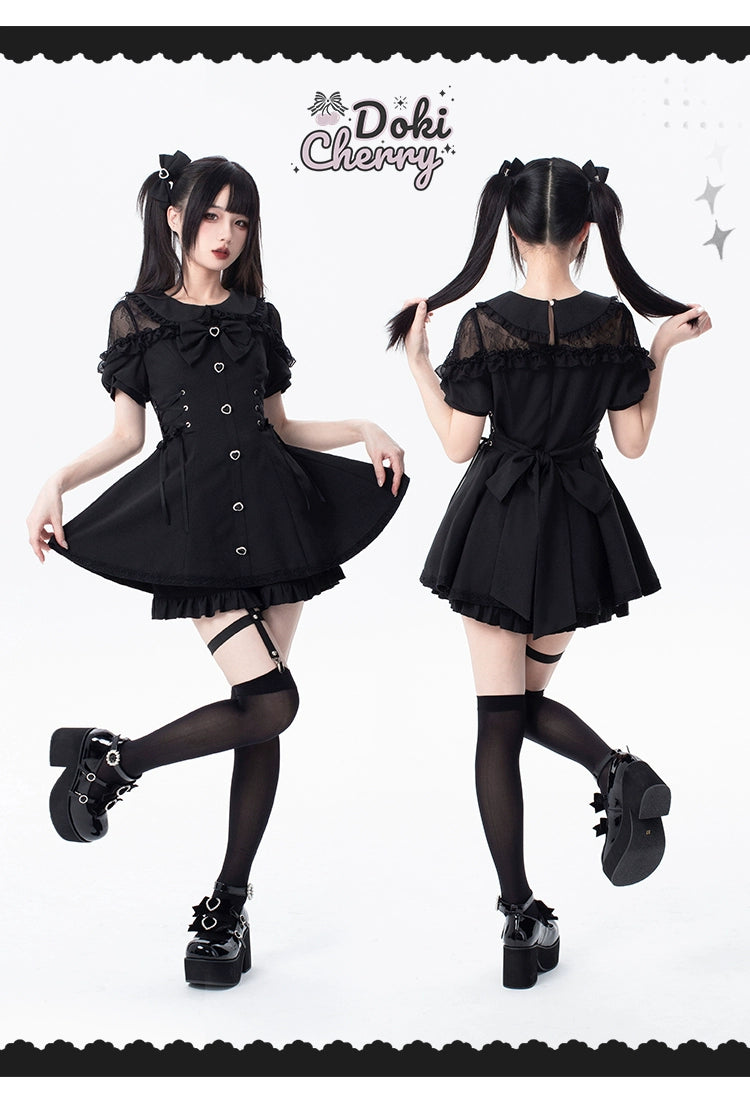 Jirai Kei Dress And Shorts Lace-up Short Sleeve Outfit 37750:565392 37750:565392