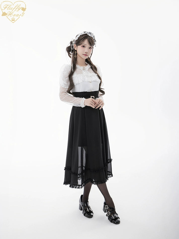 Lace-sleeves Jirai Kei Blouse & Voile Skirt With Detachable Belt 42954:758891