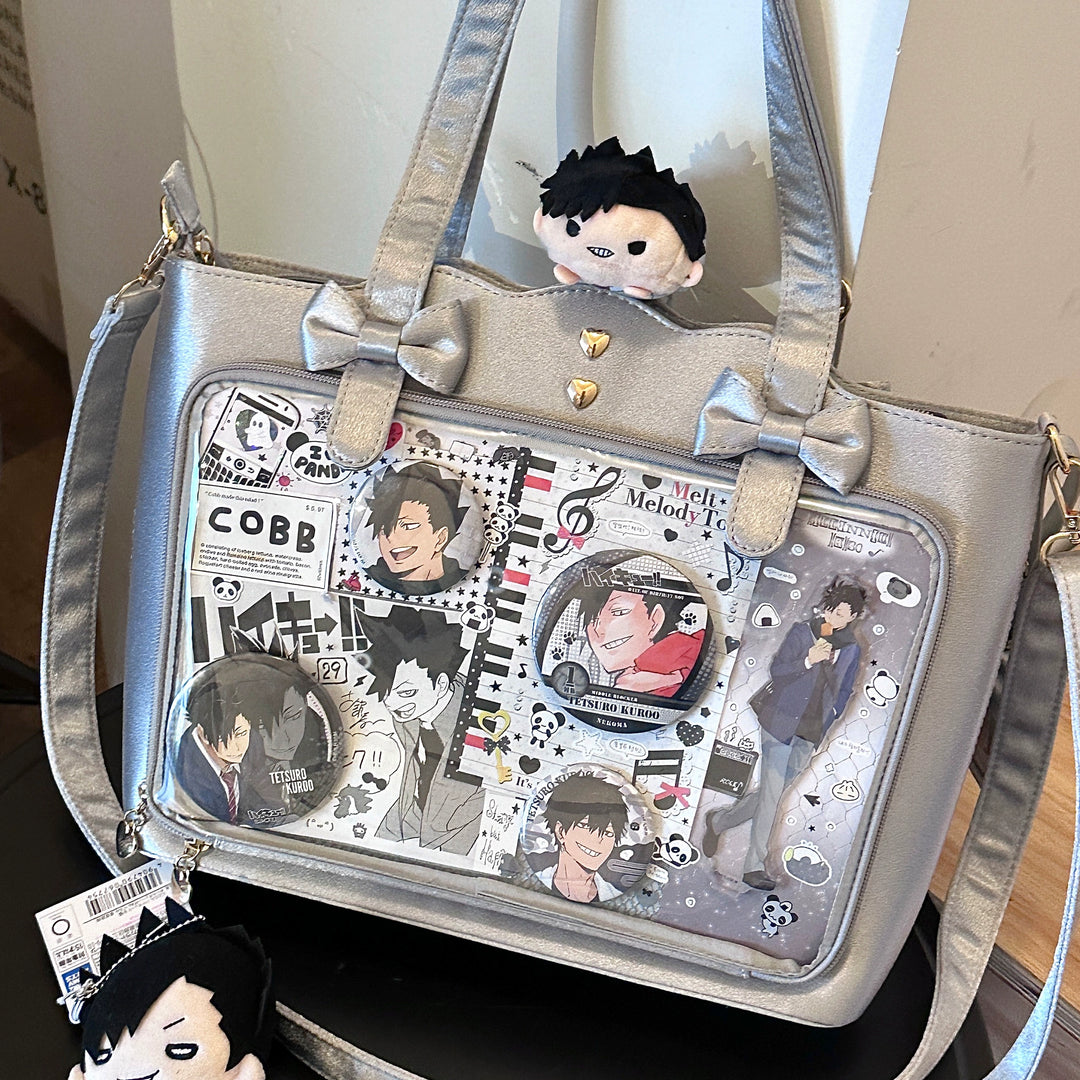 Kawaii Itabag Large Capacity Handbag With Bow Details (Silver) 38032:582158