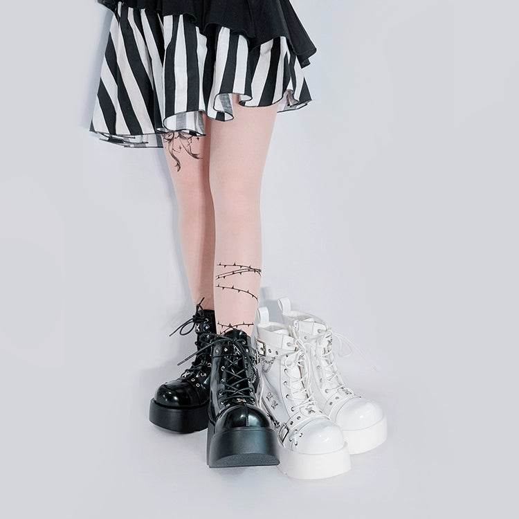 Punk Shoes Black White Platform Gyaru Fashion Combat Boots 29710:368848