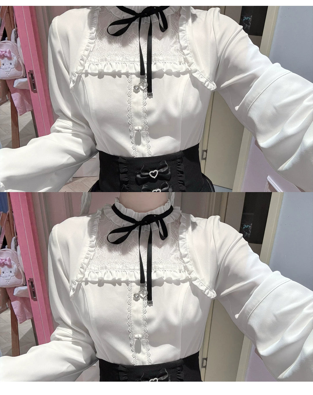 Jirai Kei Flared Sleeve Blouse, Double-Layered Skirt 45260:842941