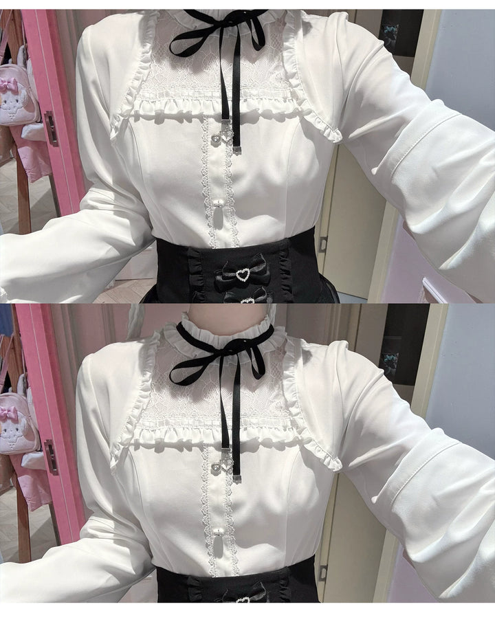 Jirai Kei Flared Sleeve Blouse, Double-Layered Skirt 45260:842941