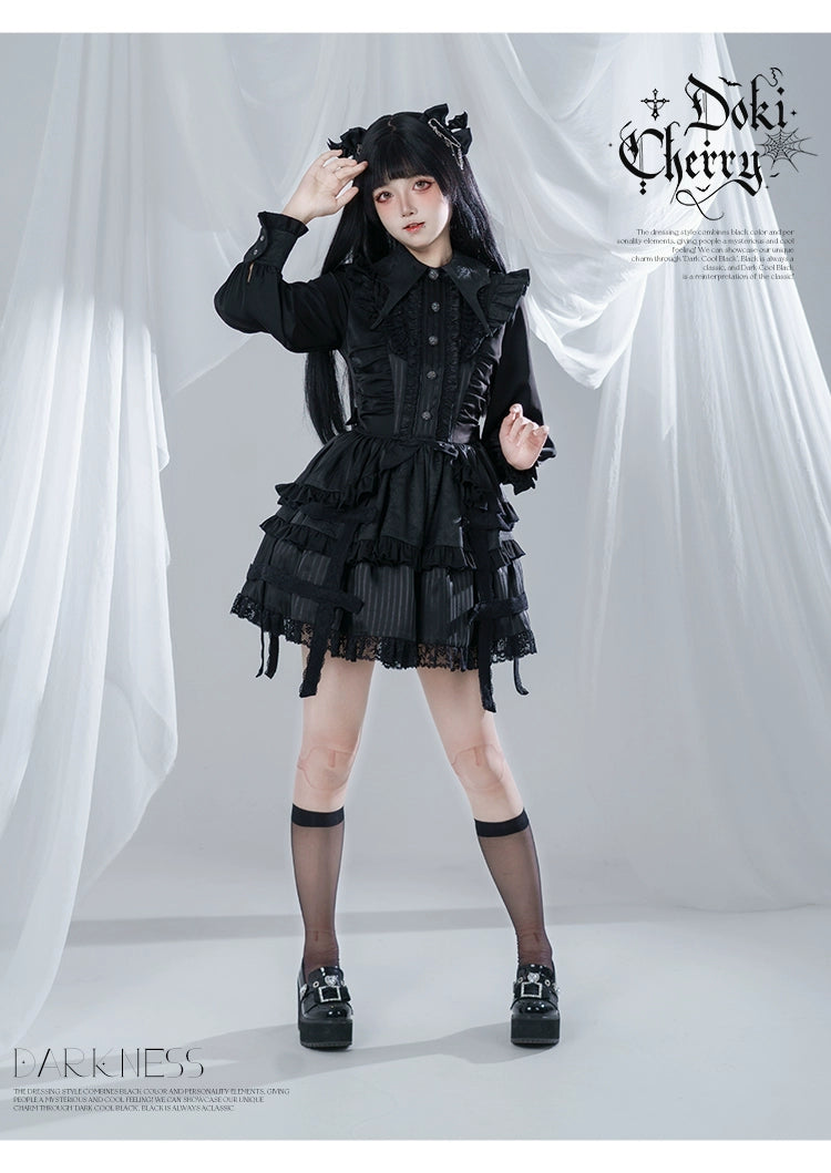 Gothic Lolita Black OP Dress, Bat Wing Collar 44074:796006