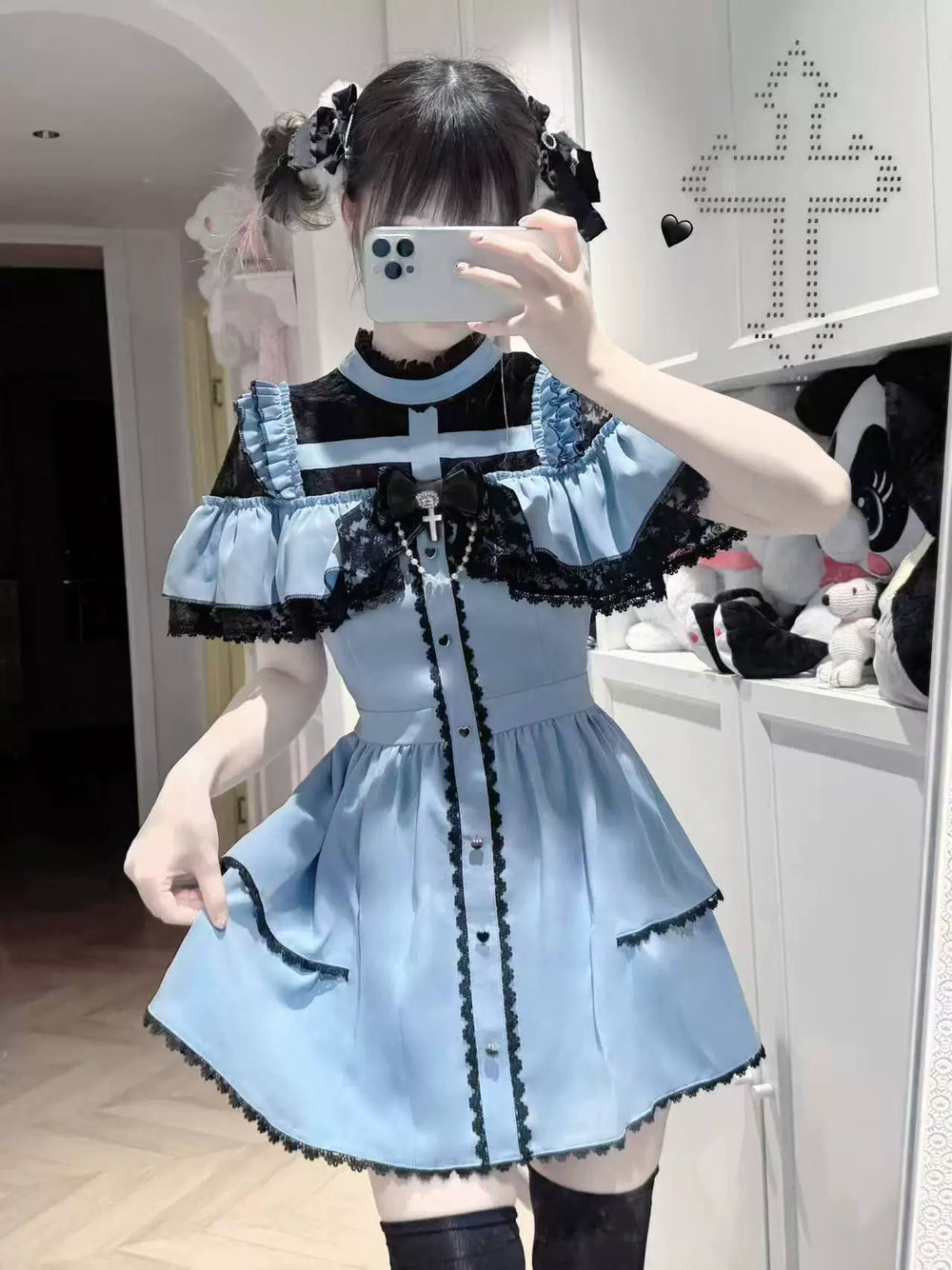 Flounce Cape Jirai Kei Dress, Cross Pendant (2XL L M S XL) 43780:785548