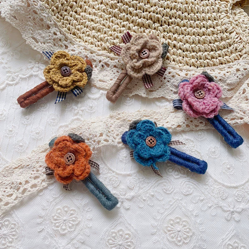 Mori Kei Hair Clips Handmade Knitted Flower Barrettes 36438:522418