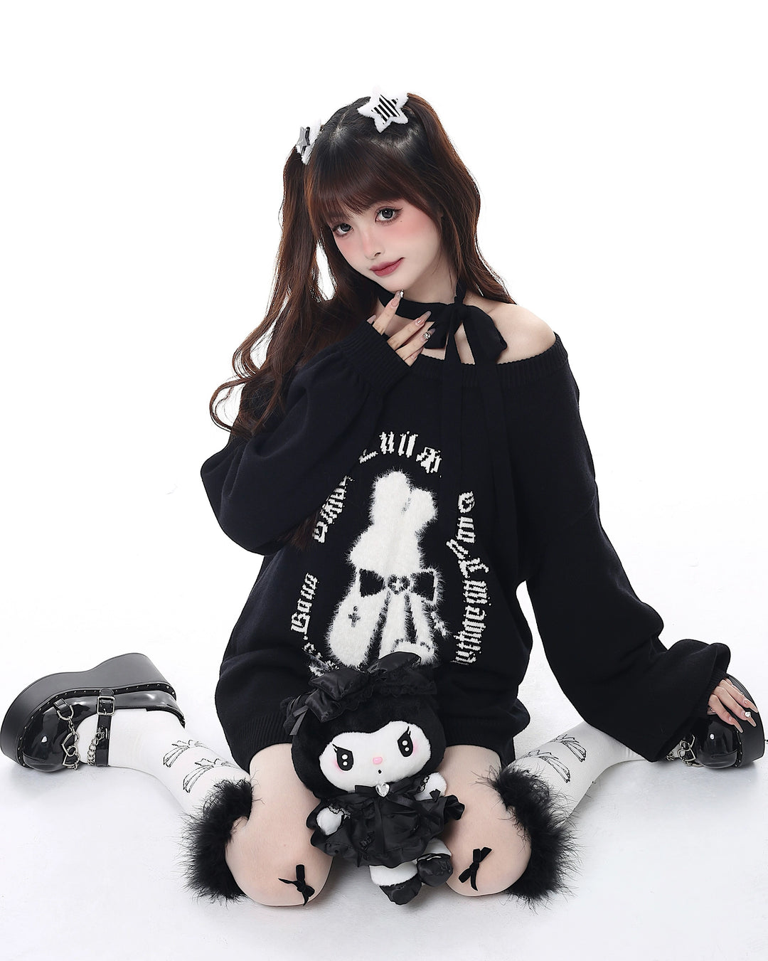 Jirai Kei Sweater Christmas Pullover Lantern Sleeve Sweater 39552:633046