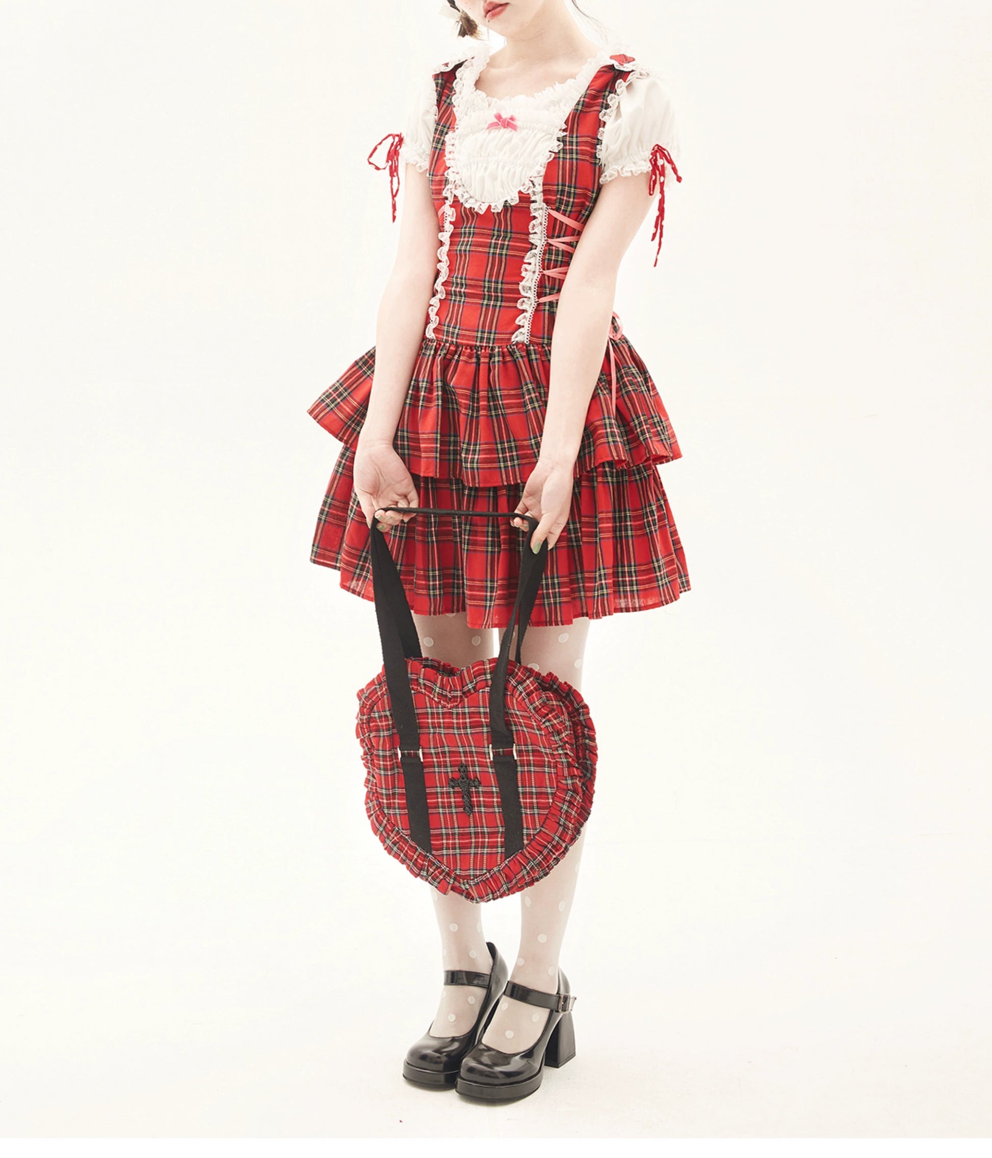 Lolita Dress Retro Red Plaid Dress Cool Girl Dress 36162:543214