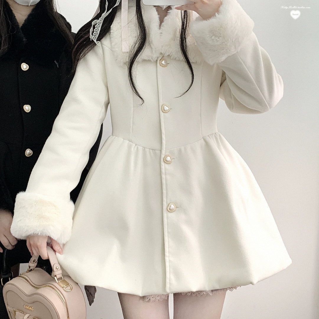 Jirai Kei Coat Detachable Fur Collar Dress Coat Wool-like Jacket 40416:667702