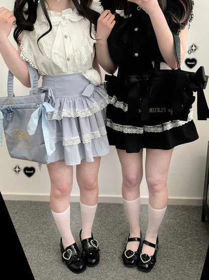 Jirai Kei Skirt Bow Double Layer Lace Cake Skirt 36774:540304
