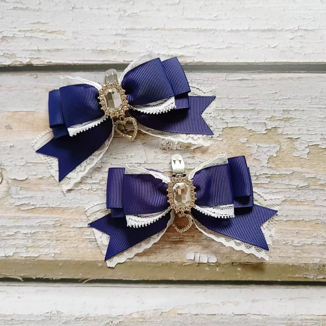 Jirai Kei Bowknot Shoe Clips, Heart Rhinestones 45069:833571
