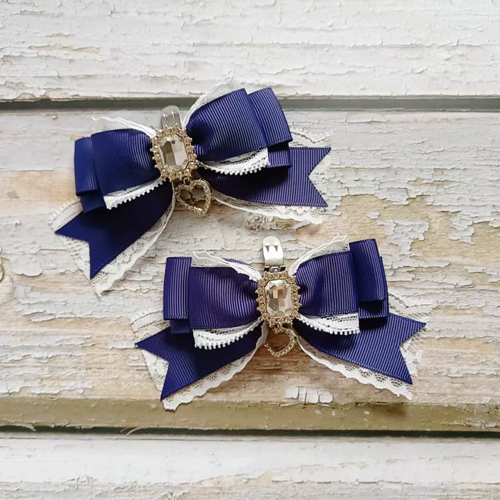 Jirai Kei Bowknot Shoe Clips, Heart Rhinestones 45069:833571