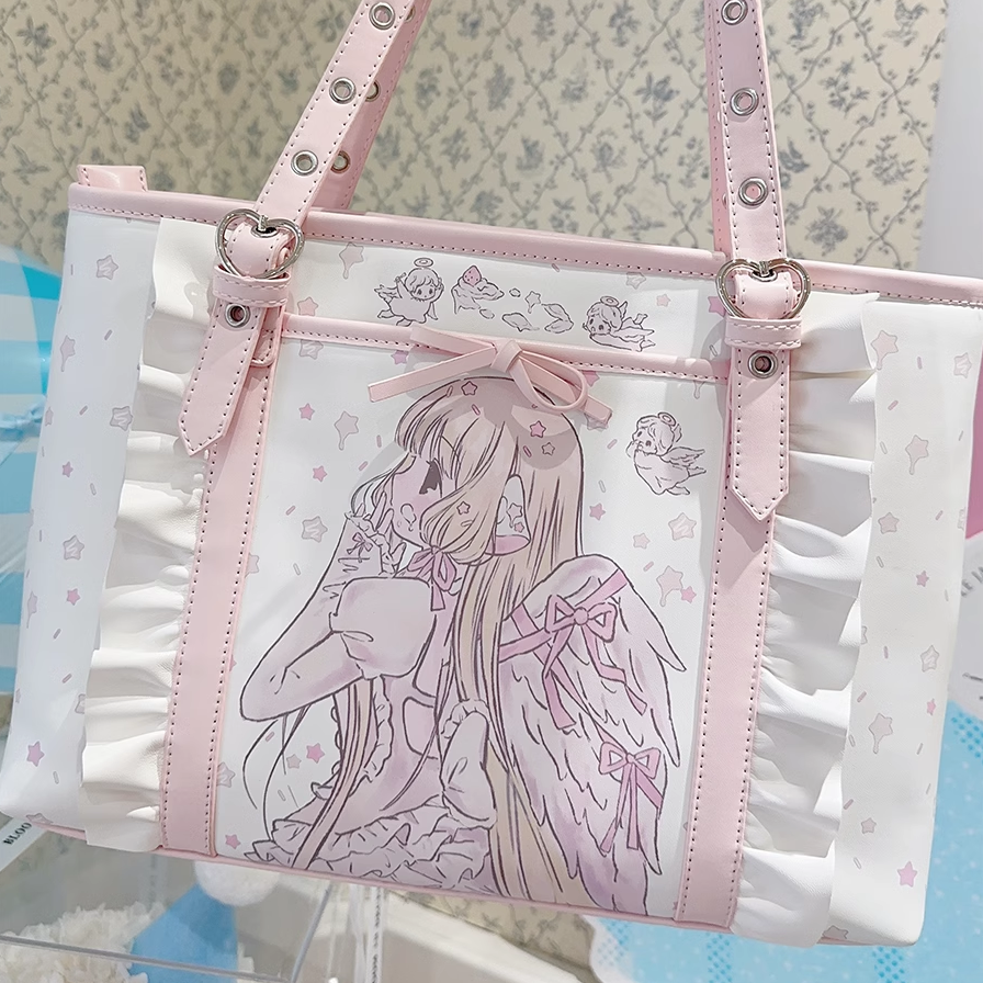 Kawaii Bag Pink Tote Bag Anime Girl Print Shoulder Bag 42229:733293