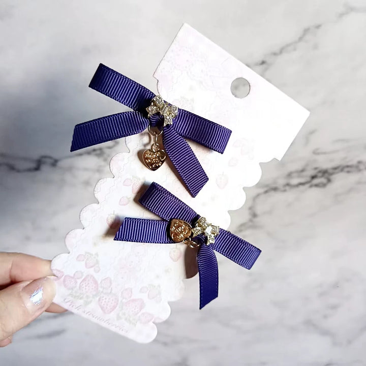 Jirai Kei Hair Clip, Rhinestone Bow & Heart Pendant 45071:834149