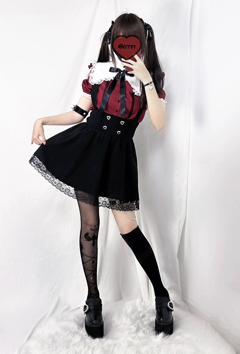 Jirai Kei Red Blouse Heart Buckle Belt Skirt (F L M S) 21728:367088