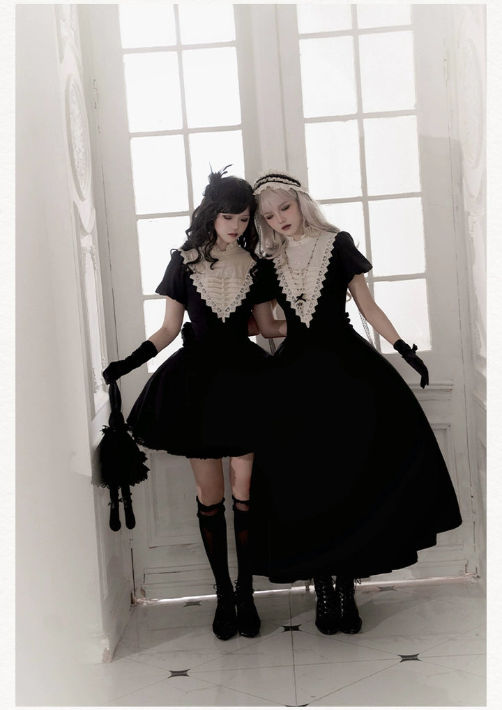 Gothic Dress Set Nun Black Short And Long OP Dress 39468:637600