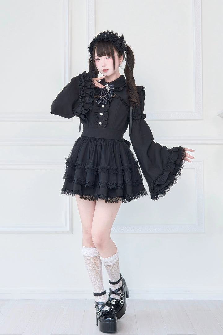 Jirai Kei Dress, Detachable Princess Sleeves, Safety Shorts (Black / L M) 43608:780674