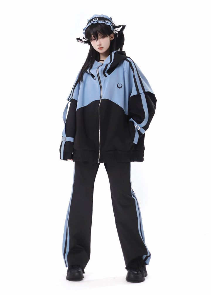 Jirai Kei Blue Black Plus Size Coat Sportswear Outfit Sets 34496:465522 34496:465522