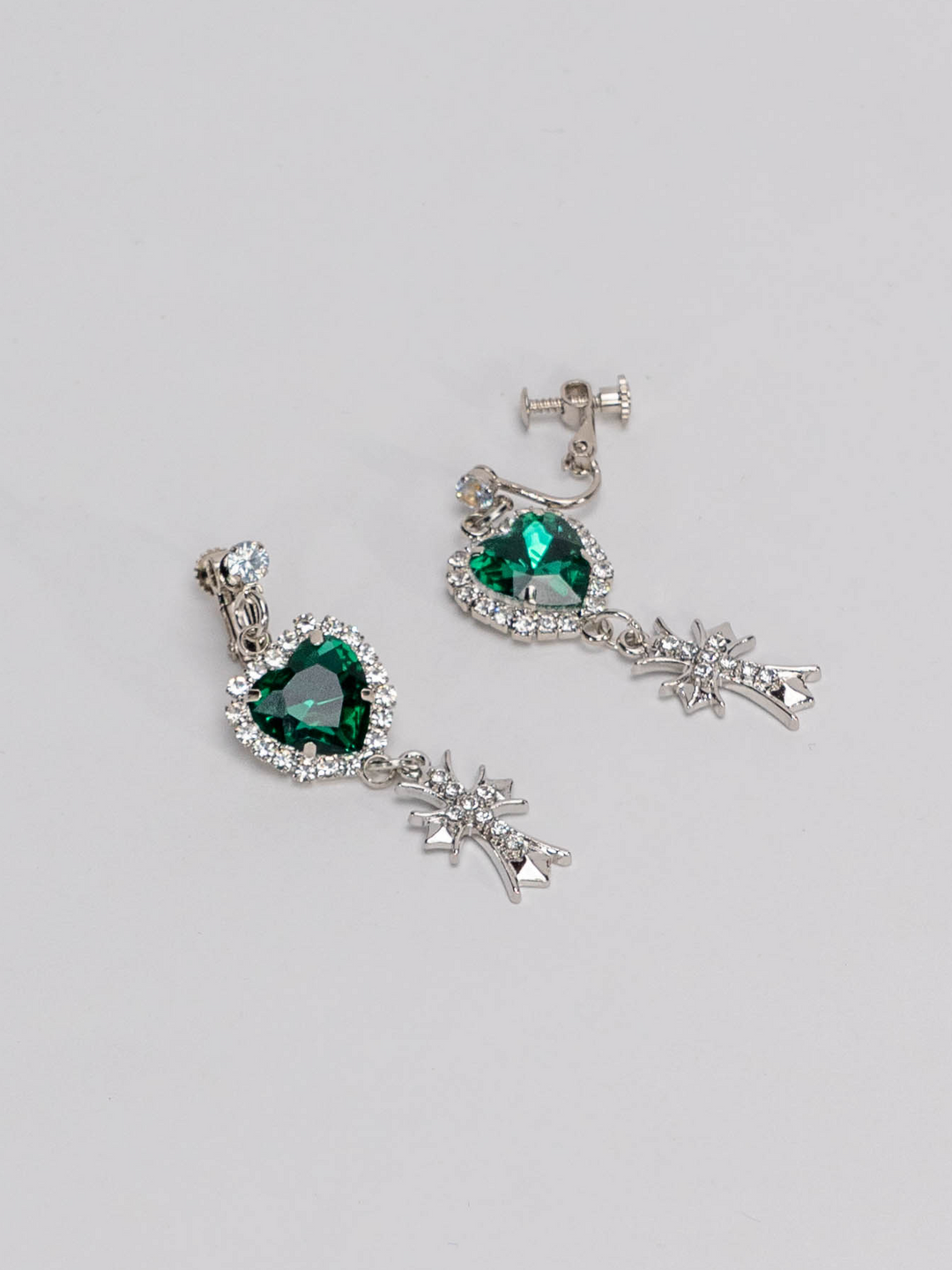 Jirai Kei Heart-Shaped Rhinestone Cross Earrings 21626:310028