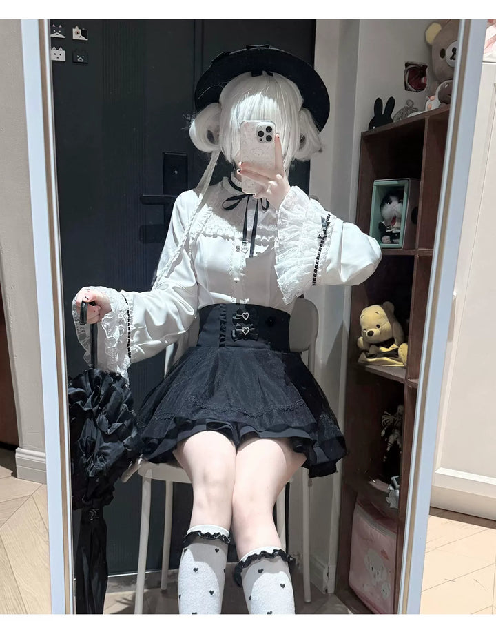 Jirai Kei Flared Sleeve Blouse, Double-Layered Skirt 45260:842946