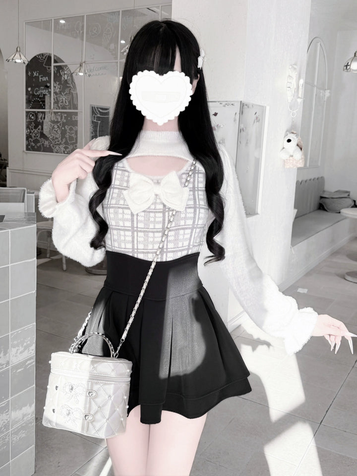 Jirai Kei Chest Cut-Out Sweater, Faux Mink Plush 44155:797199