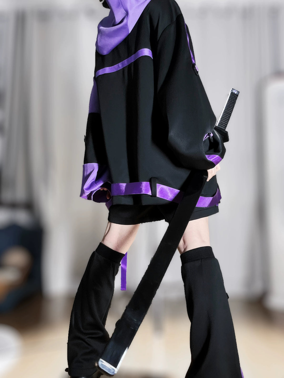 Techwear Hooded Jacket Outfit, Elastic-Waist Shorts 45014:849599