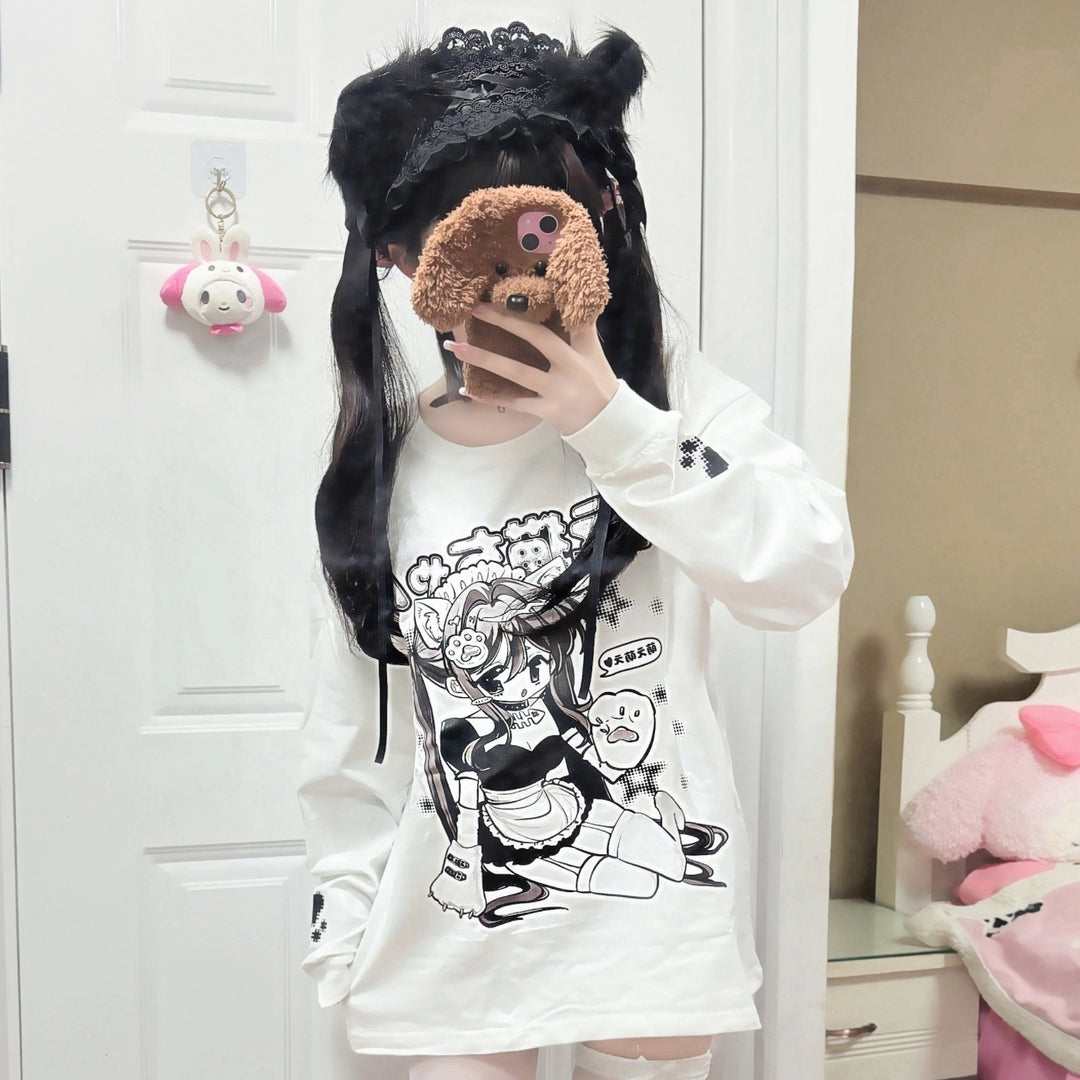 Jirai Kei T-shirt Pure Cotton Shirt Long-sleeved Top – Honey Wardrobe Jirai Kei T-shirt Pure Cotton Shirt Long-sleeved Top – Honey Wardrobe