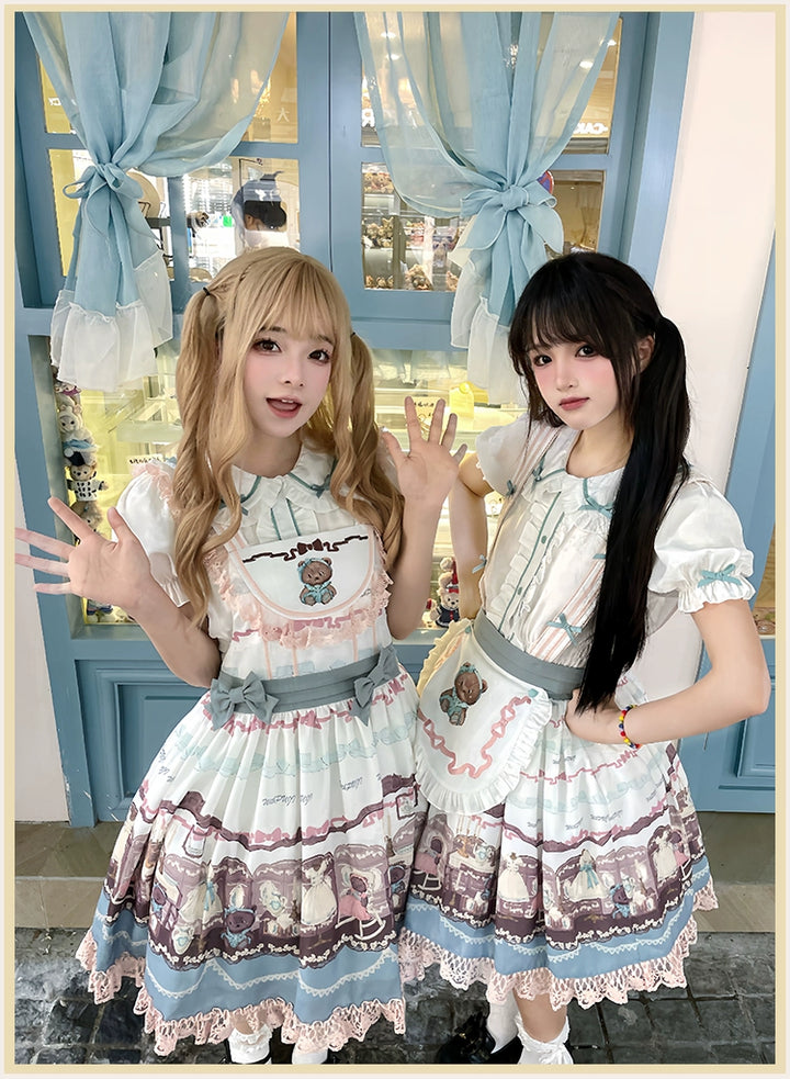 Blue White Lolita Dress Little Bear Embroidered 3-Style Dress 32062:382554 32062:382554