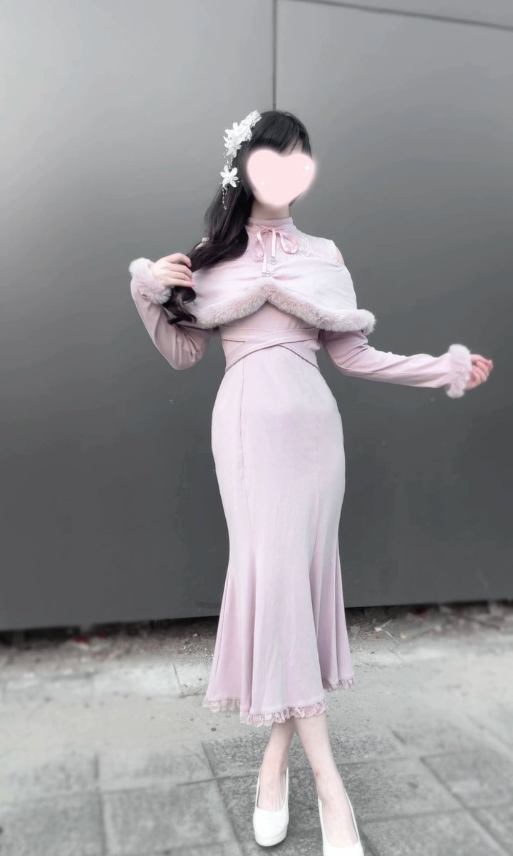 *针织长裙*虚拟天国原创设计量产型蕾服清楚系鱼尾裙日系露肩宅萌 44000:797373