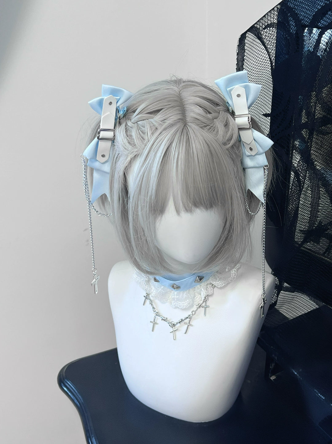 Jirai Kei Hair Clip Lolita Headwear Black Blue Barrettes 37722:576412