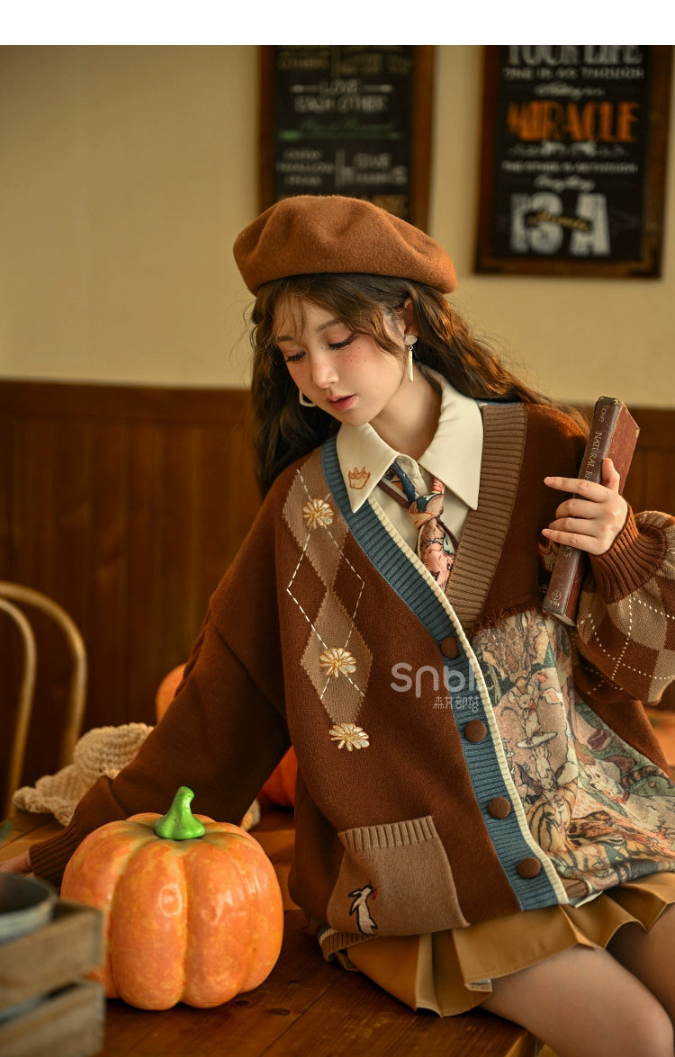 Mori Kei Vintage Style Melrad Knit Sweater Shirt Skirt Set 22716:335748 22716:335748